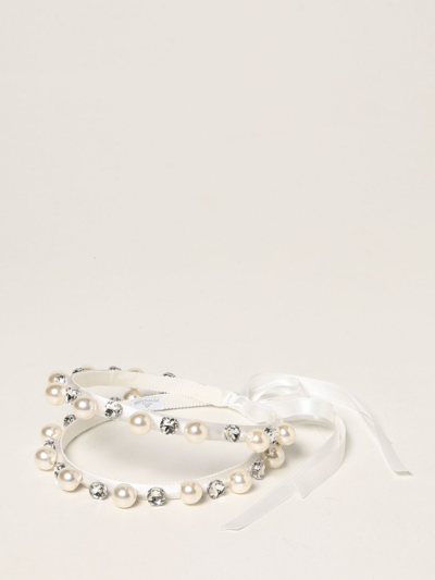 Monnalisa Headband With Pearls And Crystals In Yellow Cream