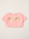Moschino Kid Kids' Cropped T-shirt With Logo In Pink