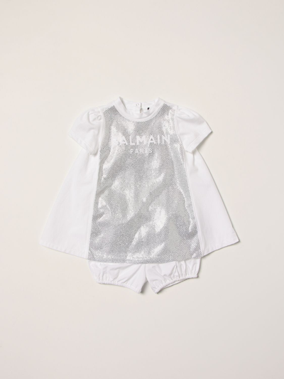Balmain Babies' Cotton Dress + Shorts Set In White