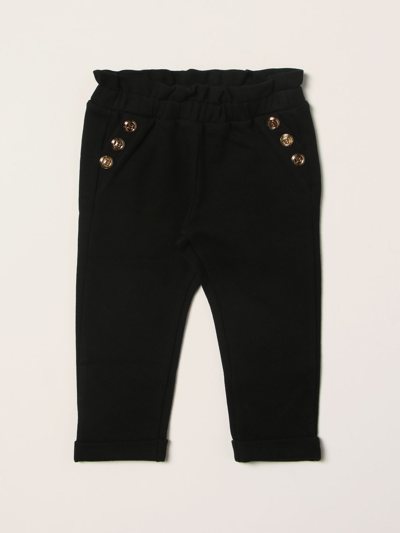 Balmain Babies' Cotton High-waist Trousers In Black