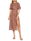 Alexia Admor Boatneck Flutter Sleeve Fit N Flare Dress In Rust Ditzy