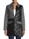 ALICE AND OLIVIA WOMEN'S SUSAN QUILTED FAUX LEATHER & HOUNDSTOOTH CARCOAT
