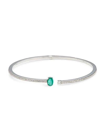 Hueb Women's 18k White Gold, Emerald & Diamond Cuff Bracelet