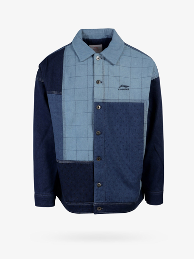 Li-ning Denim Patchwork Cotton Shirt Jacket In Blue