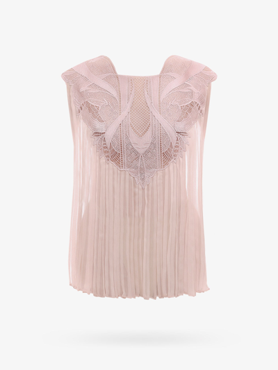 Alberta Ferretti Silk Top With Lace Insert - Atterley In Pink
