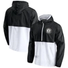 FANATICS FANATICS BRANDED BLACK/WHITE BROOKLYN NETS ANORAK BLOCK PARTY WINDBREAKER HALF-ZIP HOODIE JACKET