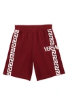 Versace Boys Teen Red Cotton Greca Shorts In 2r450 Sangria Bianco