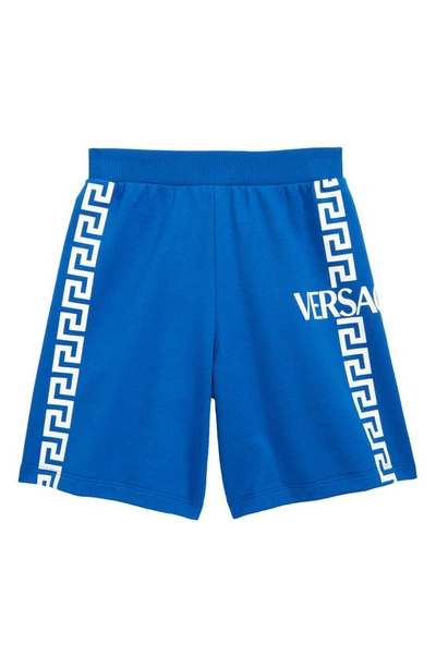 Versace Kids Blue Logo-print Cotton Shorts (4-6 Years) In Синий
