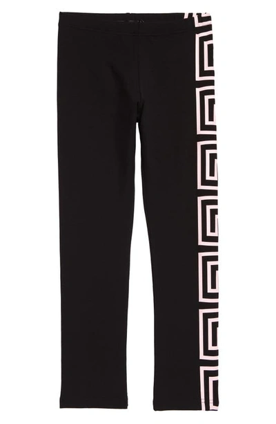 Versace Kids' Greca Logo-print Leggings In Nero Candy