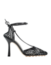 Bottega Veneta Pointed Toe Pumps With Mesh Design And Ankle Ties In Black