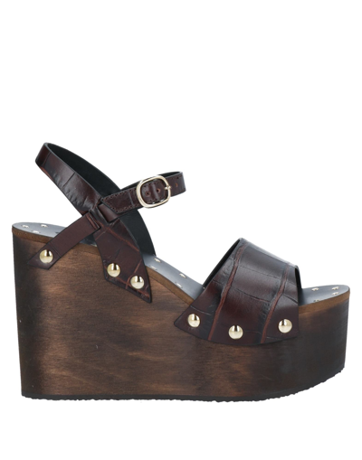 Celine Les Bois Wedge Sandals In Brown