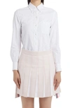 Thom Browne Classic Point Collar Long Sleeve Cotton Blouse In White