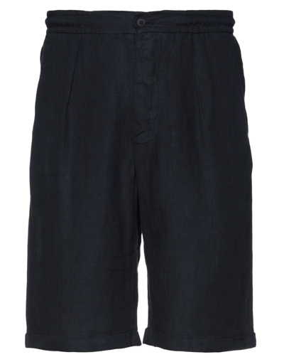 Alpha Studio Man Shorts & Bermuda Shorts Midnight Blue Size 30 Linen In Dark Blue