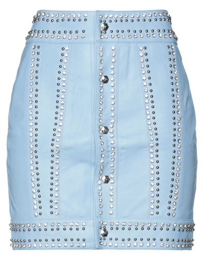PHILIPP PLEIN PHILIPP PLEIN WOMAN MINI SKIRT SKY BLUE SIZE M LAMBSKIN