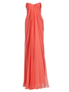 Alexander Mcqueen Strapless Silk Chiffon Gown In Coral