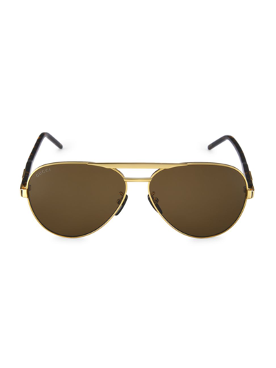 Gucci Logo 60mm Pilot Sunglasses In Gold
