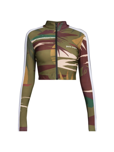 Palm Angels Jungle Love Crop Zip-up Track Top In Military Green
