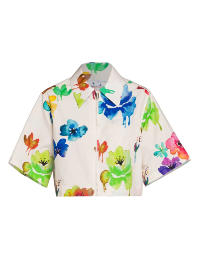 Off-white Watercolour Floral-print Short-sleeved Shirt In White