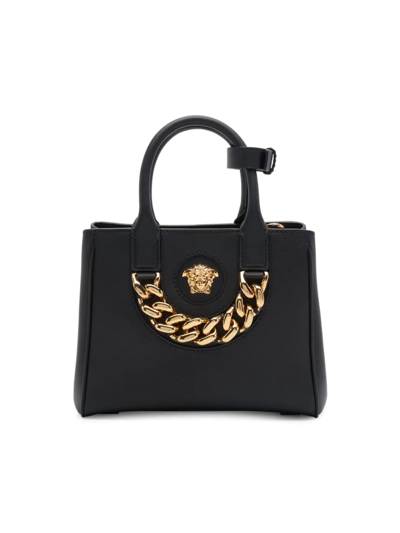 Versace Small La Medusa Leather Tote In Black  Gold