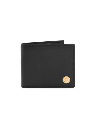 Versace Leather Bifold Wallet In Black  Gold