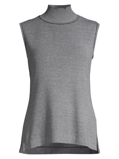 Misook Turtleneck Striped Knit Tank In Black White