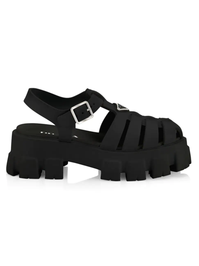 Prada Women's Rubber Cage Platform Sandals In Nero