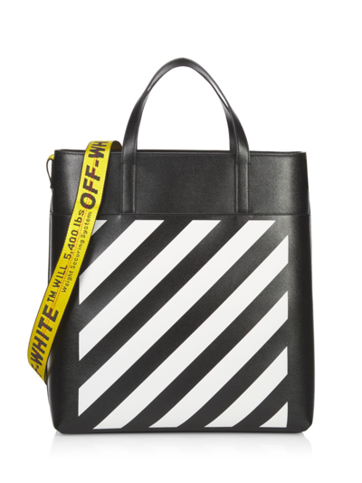 Off-white Binder Diagonal Stripe Tote Bag In Black