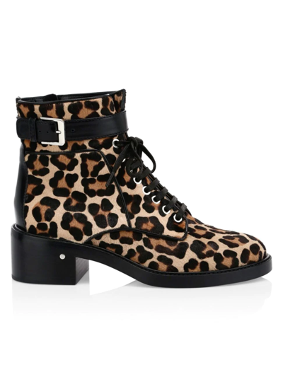 Laurence Dacade Solene Leopard-print Calf Hair Combat Boots In Black