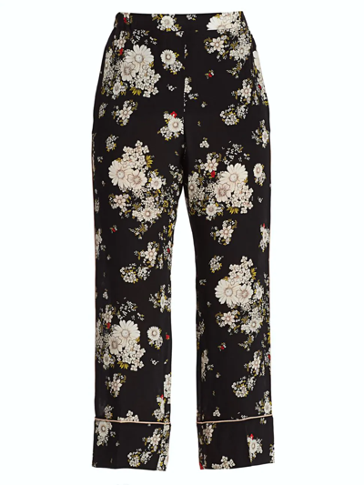 N°21 Floral Silk Cropped Pants In Stampa Fondo Nero