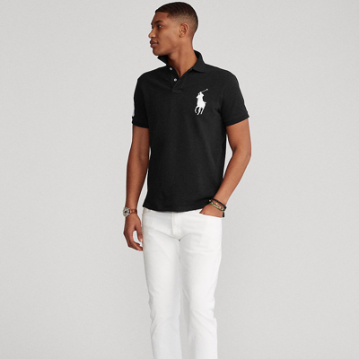 Ralph Lauren Custom Slim Fit Big Pony Mesh Polo Shirt In Polo Black