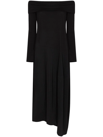 Tibi Off-shoulder Midi Dress In Black