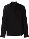 Lemaire Collarless Wrap-style Shirt In Black