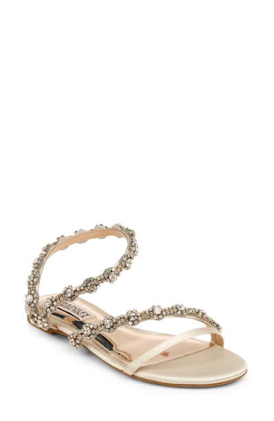 Badgley Mischka Collection Zia Embellished Sandal In Ivory Satin