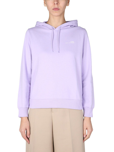 Apc A.p.c. Logo Printed Drawstring Hoodie In Purple