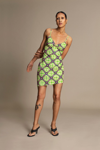 Maisie Wilen Party Girl Asymmetric Printed Crepe Mini Dress In Green