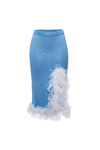 ANDREEVA BLUE KNIT SKIRT-DRESS WITH FEATHER DETAILS