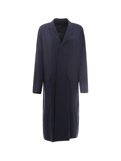 Balenciaga Oversize Long Coat In Blue Nylon