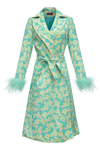 ANDREEVA MINT JACQUELINE COAT №21 WITH DETACHABLE FEATHERS CUFFS