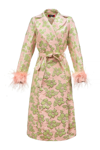ANDREEVA PINK JACQUARD COAT №19 WITH DETACHABLE FEATHER CUFFS