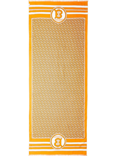 Burberry Reversible Monogram-print Silk Scarf In Orange
