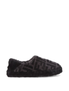 Fendi Men's Ff Logo Shearling Slippers In Black