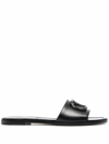 Valentino Garavani Black Vlogo Cut-out Calfskin Slide Sandals