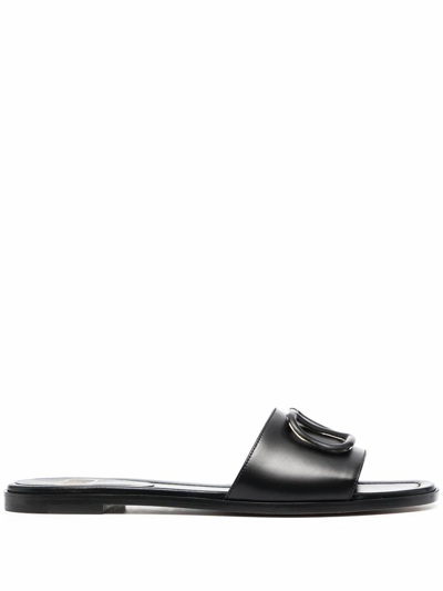 Valentino Garavani Black Vlogo Cut-out Calfskin Slide Sandals