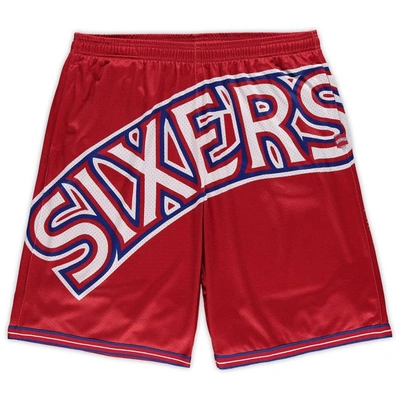 Mitchell & Ness Men's Red Philadelphia 76ers Big And Tall Hardwood Classics Big Face 2.0 Shorts