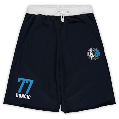 Majestic Men's  Luka Doncic Navy Dallas Mavericks Big And Tall French Terry Name And Number Shorts