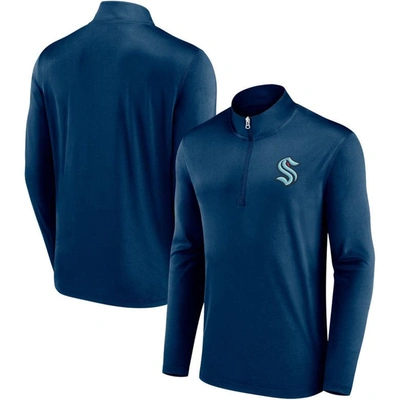 Fanatics Men's Deep Sea Blue Seattle Kraken Underdog Mindset Quarter-zip Jacket In Heather Navy