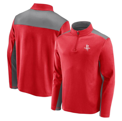 Fanatics Men's Red, Gray Houston Rockets Primary Logo Fleece Quarter-zip Jacket In Red,gray