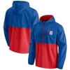 Fanatics Branded Royal/red Philadelphia 76ers Anorak Block Party Windbreaker Half-zip Hoodie Jacket In Royal