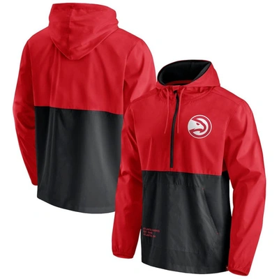 Fanatics Men's Red, Black Atlanta Hawks Anorak Windbreaker Half-zip Hoodie Jacket In Red,black