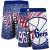 MITCHELL & NESS MITCHELL & NESS ROYAL PHILADELPHIA 76ERS HARDWOOD CLASSICS JUMBOTRON SUBLIMATED SHORTS